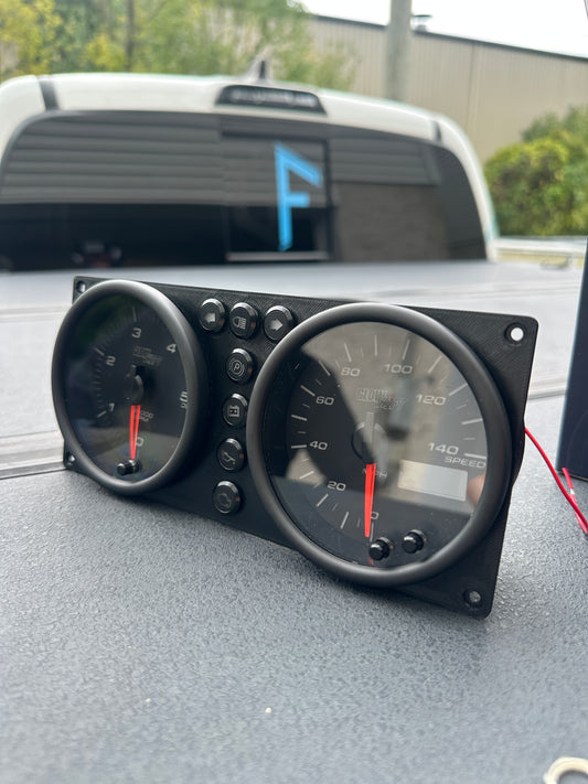 Hummer H1 Dual 85mm Gauge Dash Bezel – 2-Gauge Pod with 7 Indicator Light Openings