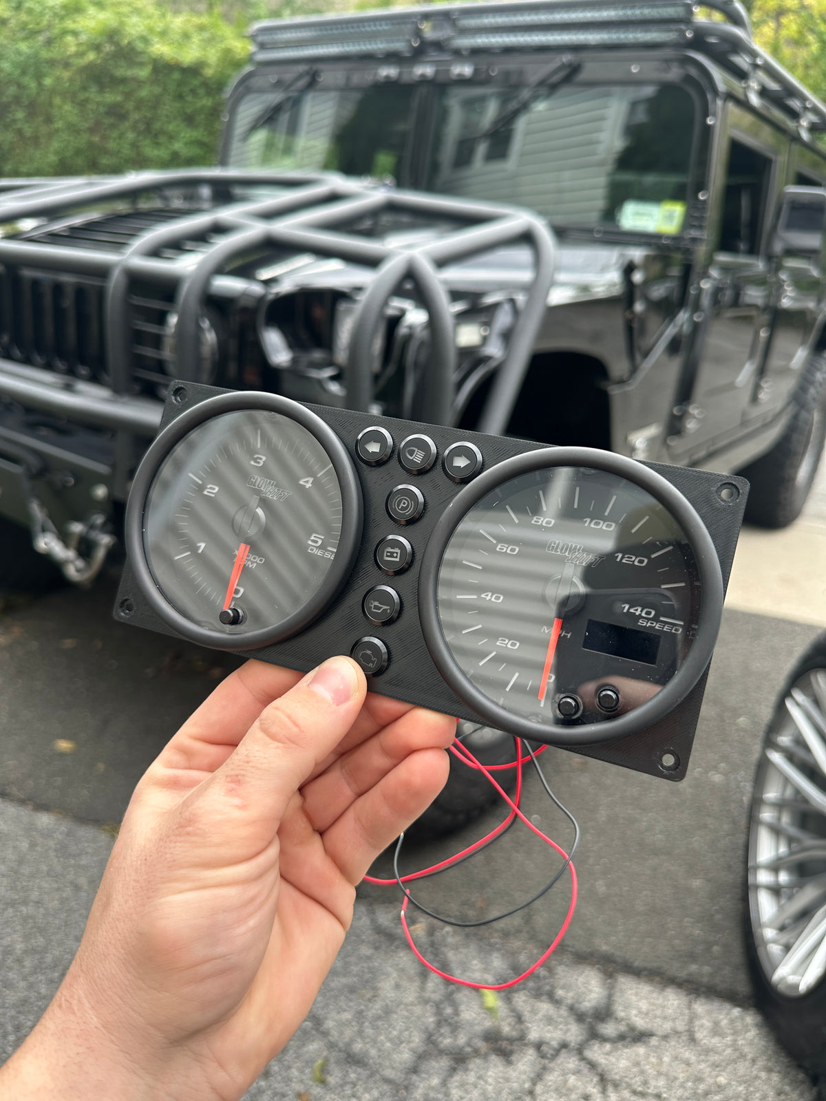 Hummer H1 Dual 85mm Gauge Dash Bezel – 2-Gauge Pod with 7 Indicator Light Openings